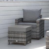 OUTSUNNY Rattan Footstool Wicker Ottoman w/ Padded Seat for Backyard Garden in Grey
