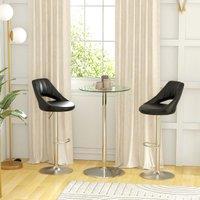 HOMCOM Round Bar Table with Glass Top & Steel Base for Home Bar in Clear