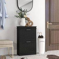 HOMCOM Slim Shoe Storage Cabinet with 2 Flip Drawers for Entryway, Black
