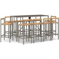 Berkfield Home 11 Piece Garden Bar Set Grey Poly Rattan& Solid Wood Acacia