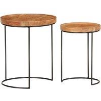 Berkfield Home 2 Piece Coffee Table Set Solid Acacia Wood & Steel in Brown