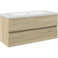 Berkfield Home 2 Piece Bathroom Furniture Set Ceramic & Engineered Wood in Light Oak
