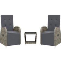 Berkfield Home 3 Piece Garden Dining Set with Cushions Grey Poly Rattan