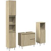 Berkfield Home 3 Piece Bathroom Furniture Set Sonoma Oak Engineered Wood in Light Oak