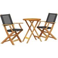 Berkfield Home 3 Piece Bistro Set Black Poly Rattan & Solid Wood