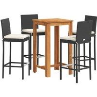 Berkfield Home 5 Piece Garden Bar Set Black Solid Wood Acacia & Poly Rattan