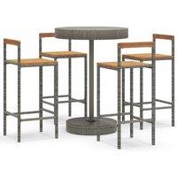 Berkfield Home 5 Piece Garden Bar Set Grey Poly Rattan&Solid Wood Acacia