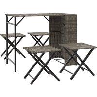 Berkfield Home 5 Piece Garden Dining Set Foldable Grey Poly Rattan