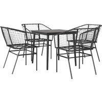 Berkfield Home 5 Piece Garden Dining Set Black Poly Rattan Glass
