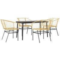 Berkfield Home 5 Piece Garden Dining Set Brown Poly Rattan Glass