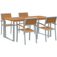 Berkfield Home 5 Piece Garden Dining Set Grey Steel & Solid Wood Acacia