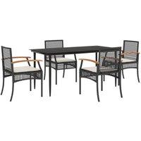 Berkfield Home 5 Piece Garden Dining Set with Cushions Black Poly Rattan