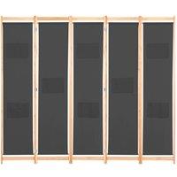 Berkfield Home 5-Panel Room Divider Grey 200x170x4 cm Fabric | Size: 200 x 170 x 4 cm