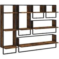 Berkfield Home 6 Piece Wall Shelf Set with Bars Smoked Oak Engineered Wood in Brown