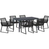 Berkfield Home 7 Piece Garden Dining Set Black Steel & Poly Rattan