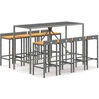 Berkfield Home 9 Piece Garden Bar Set Grey Poly Rattan& Solid Wood Acacia