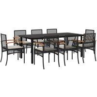 Berkfield Home 9 Piece Garden Dining Set with Cushions Black Poly Rattan