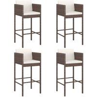 Berkfield Home Bar Stools 4 pcs with Cushions Brown Poly Rattan