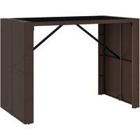Berkfield Home Bar Table with Glass Top Brown 145x80x110 cm Poly Rattan | Size: 145 x 80 x 110 cm