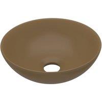 Berkfield Home Bathroom Sink Ceramic Matt Cream Round in Tan