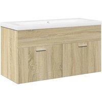 Berkfield Home Bathroom Sink Cabinet with Built-in Basin Sonoma Oak in Light Tan
