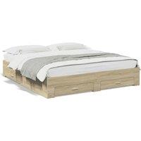 Berkfield Home Bed Frame with Drawers without Mattress Sonoma Oak 200x200 cm in Light Tan