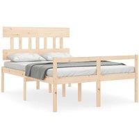 Berkfield Home Bed Frame with Headboard 140x190 cm Solid Wood in Light Tan