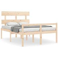 Berkfield Home Bed Frame with Headboard 140x190 cm Solid Wood in Light Tan