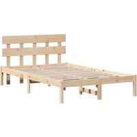 Berkfield Home Bed Frame with Headboard 140x190 cm Solid Wood Pine in Light Tan