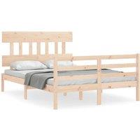 Berkfield Home Bed Frame with Headboard 140x200 cm Solid Wood in Light Tan