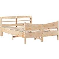 Berkfield Home Bed Frame with Headboard 160x200 cm Solid Wood Pine in Light Tan