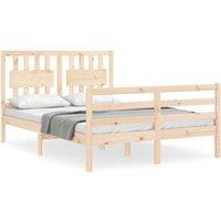 Berkfield Home Bed Frame with Headboard Double Solid Wood in Light Tan