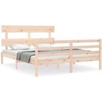 Berkfield Home Bed Frame with Headboard King Size Solid Wood in Light Tan