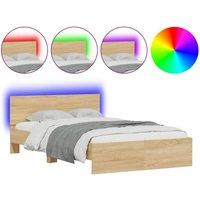 Berkfield Home Bed Frame with Headboard & LED Sonoma Oak 120x200 cm in Light Oak | Size: Small Double