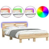 Berkfield Home Bed Frame with LED without Mattress Sonoma Oak 120x190 cm Small Double in Brown