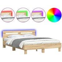 Berkfield Home Bed Frame with LED without Mattress Sonoma Oak 140x200 cm in Light Brown