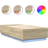 Berkfield Home Bed Frame with LED without Mattress Sonoma Oak 75x190 cm Small Single in Light Tan