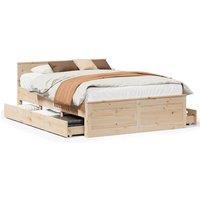 Berkfield Home Bed Frame without Mattress with Headboard 140x190 cm Solid Wood Pine in Light Tan