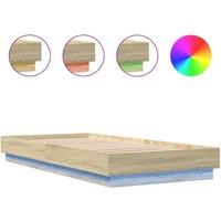 Berkfield Home Bed Frame without Mattress with LED Lights Sonoma Oak 90x200 cm in Light Tan