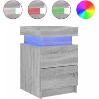 Berkfield Home Bedside Cabinet with LED Lights Grey Sonoma 35x39x55 cm | Size: 35 x 39 x 55 cm