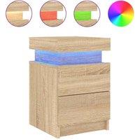 Berkfield Home Bedside Cabinet with LED Lights Sonoma Oak 35x39x55 cm in Light Brown | Size: 35 x 39 x 55 cm