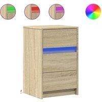 Berkfield Home Bedside Cabinet with LED Lights Sonoma Oak Engineered Wood in Light Tan