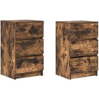 Berkfield Home Bedside Cabinets with 3 Drawers 2 pcs Smoked Oak 39x35x65 cm in Brown | Size: 39 x 35 x 65 cm