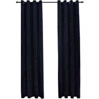 Berkfield Home Blackout Curtains with Rings 2 pcs Velvet Black 140x225 cm