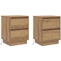 Berkfield Home Bedside Cabinets with LED Lights 2 pcs Artisan Oak 39x34.5x50 cm in Brown