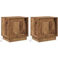 Berkfield Home Bedside Cabinets with LED Lights 2 pcs Old Wood 44x34, 5x45 cm in Brown