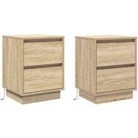Berkfield Home Bedside Cabinets with LED Lights 2 pcs Sonoma Oak 39x34.5x50 cm in Light Tan