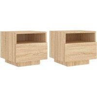 Berkfield Home Bedside Cabinets with LED Lights 2 pcs Sonoma Oak 40x39x37 cm in Light Tan | Size: 40 x 39 x 37 cm