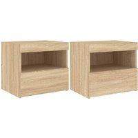 Berkfield Home Bedside Cabinets with LED Lights 2 pcs Sonoma Oak 50x40x45 cm in Light Tan | Size: 50 x 40 x 45 cm