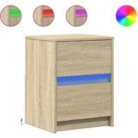 Berkfield Home Bedside Cabinets with LED Lights 2 pcs Sonoma Oak Engineered Wood in Light Oak